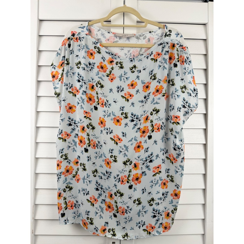 LOFT Floral Mixed Media Blouse XXL White Orange NEW